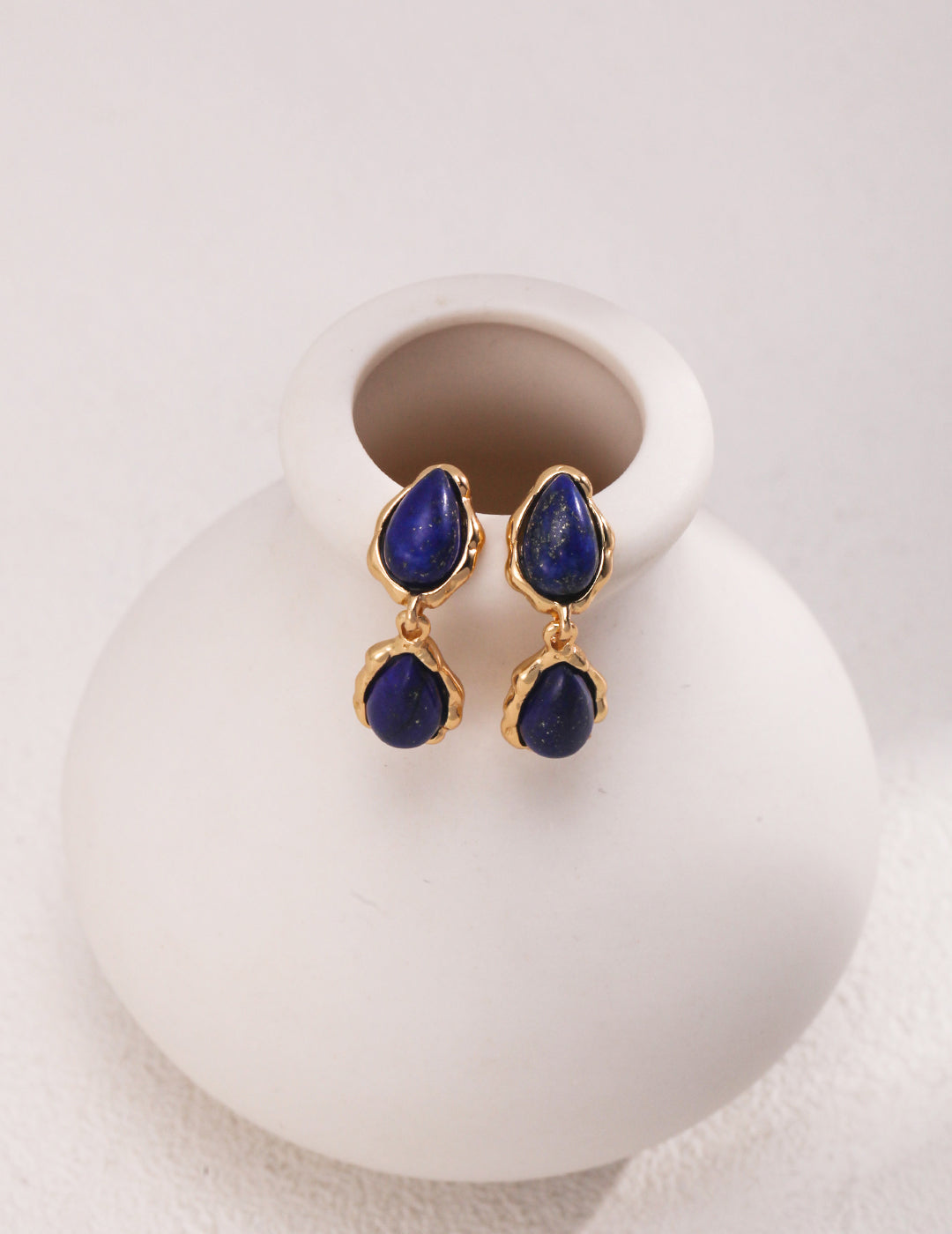 Gold Tear Drop Lapis Lazuli Earrings