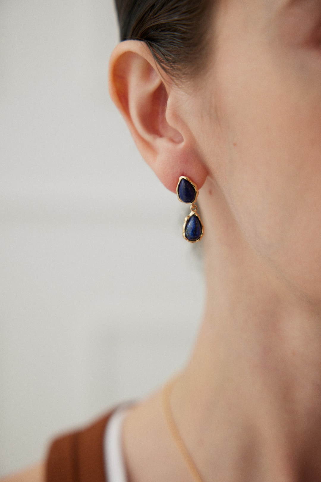 Gold Tear Drop Lapis Lazuli Earrings